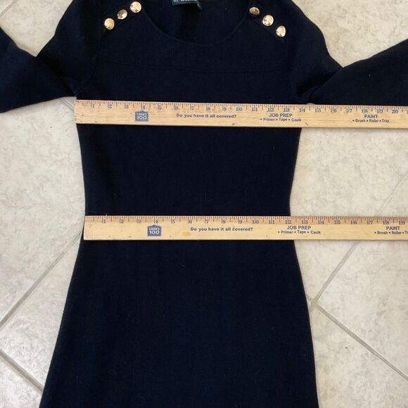 Zara Knit midi Dress Fit & Flair ruffle hem women’s size M Black gold buttons - Picture 4 of 13